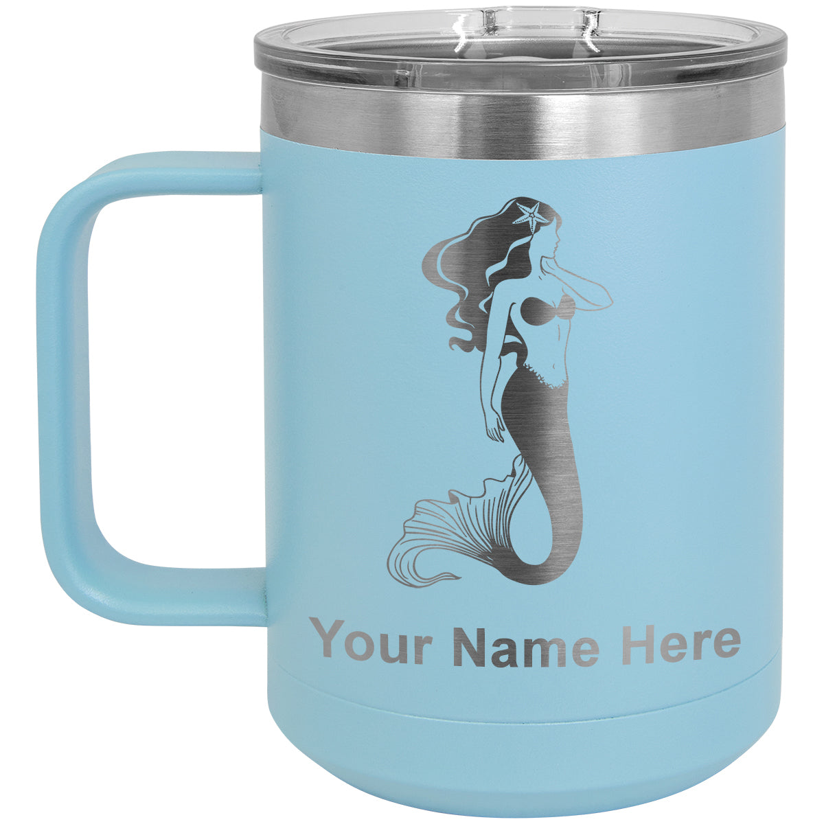 15oz Vacuum Insulated Coffee Mug, Mermaid, Personalized Engraving Included