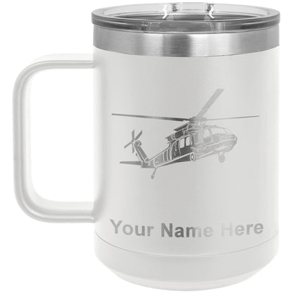 15oz Vacuum Insulated Coffee Mug, Military Helicopter 1, Personalized Engraving Included