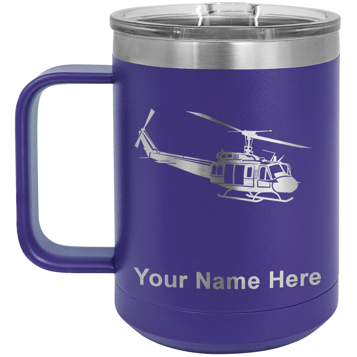 15oz Vacuum Insulated Coffee Mug, Military Helicopter 2, Personalized Engraving Included