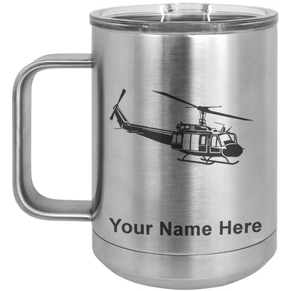 15oz Vacuum Insulated Coffee Mug, Military Helicopter 2, Personalized Engraving Included