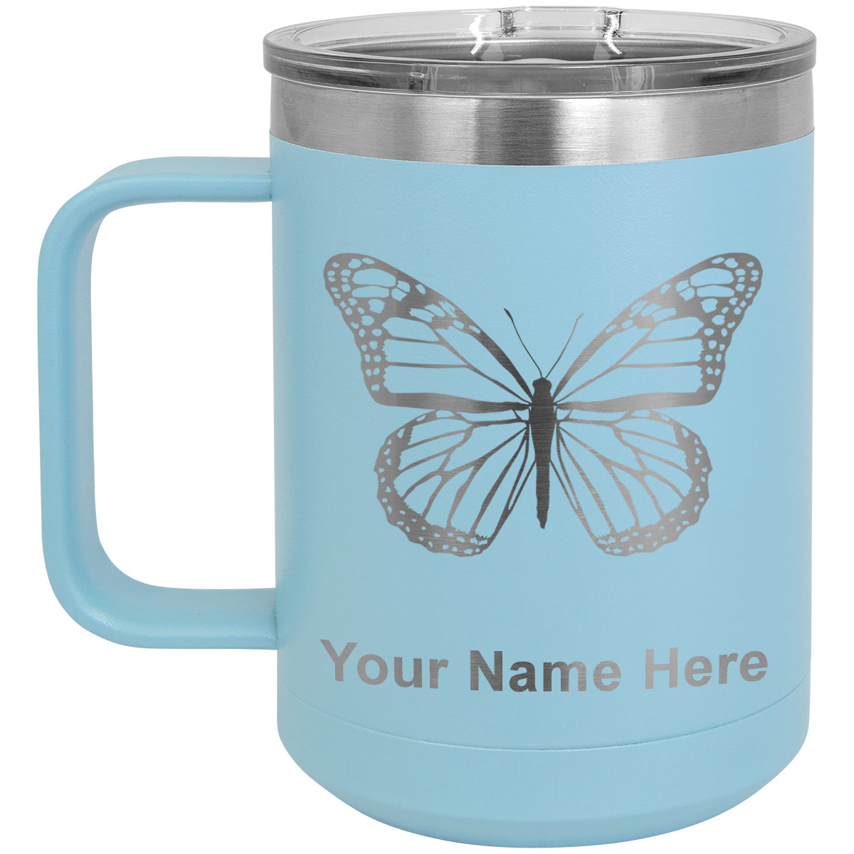 15oz Vacuum Insulated Coffee Mug, Monarch Butterfly, Personalized Engraving Included