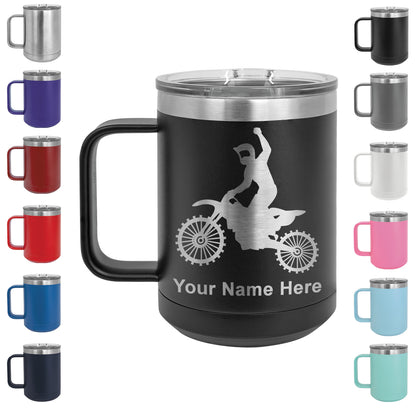 15oz Vacuum Insulated Coffee Mug, Motocross, Personalized Engraving Included