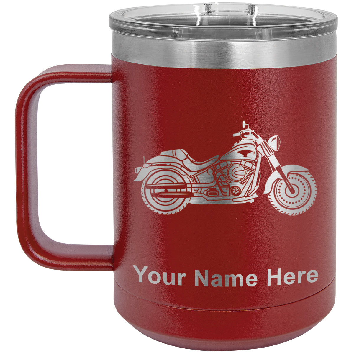 15oz Vacuum Insulated Coffee Mug, Motorcycle, Personalized Engraving Included