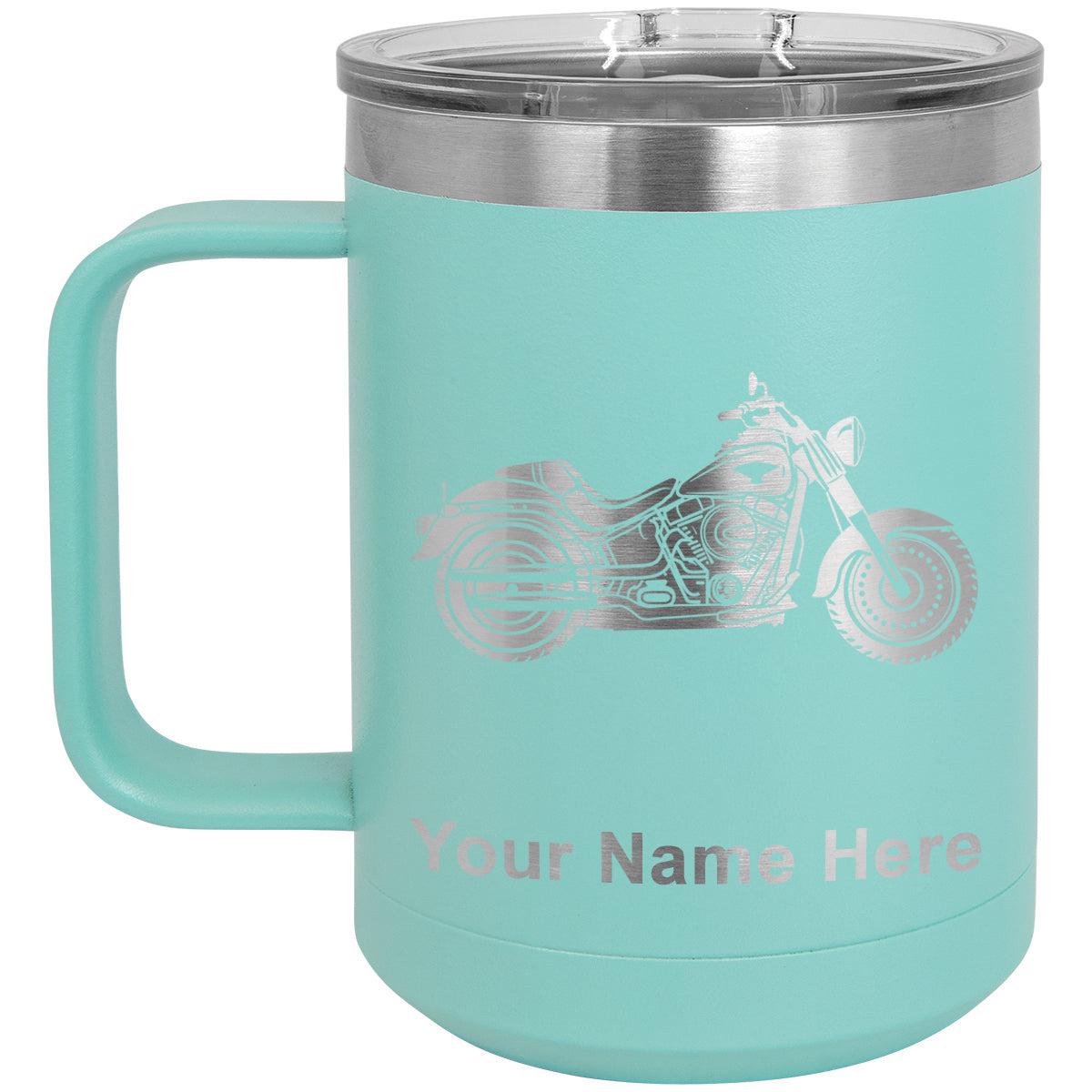 15oz Vacuum Insulated Coffee Mug, Motorcycle, Personalized Engraving Included