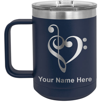 15oz Vacuum Insulated Coffee Mug, Music Heart, Personalized Engraving Included