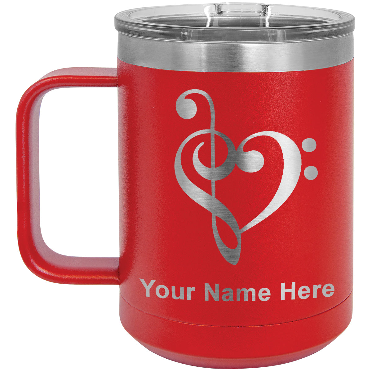 15oz Vacuum Insulated Coffee Mug, Music Heart, Personalized Engraving Included