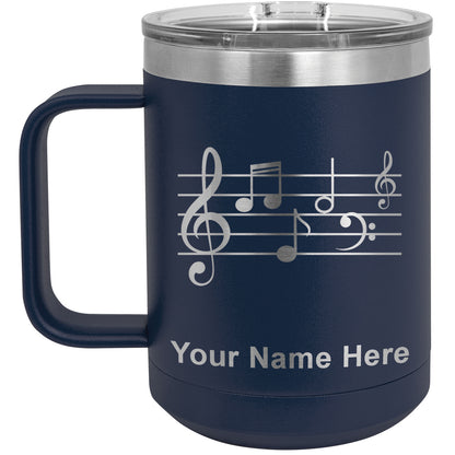 15oz Vacuum Insulated Coffee Mug, Music Staff, Personalized Engraving Included