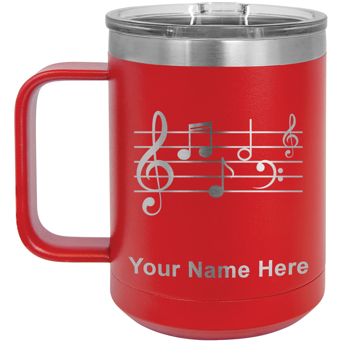 15oz Vacuum Insulated Coffee Mug, Music Staff, Personalized Engraving Included
