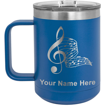 15oz Vacuum Insulated Coffee Mug, Musical Notes, Personalized Engraving Included