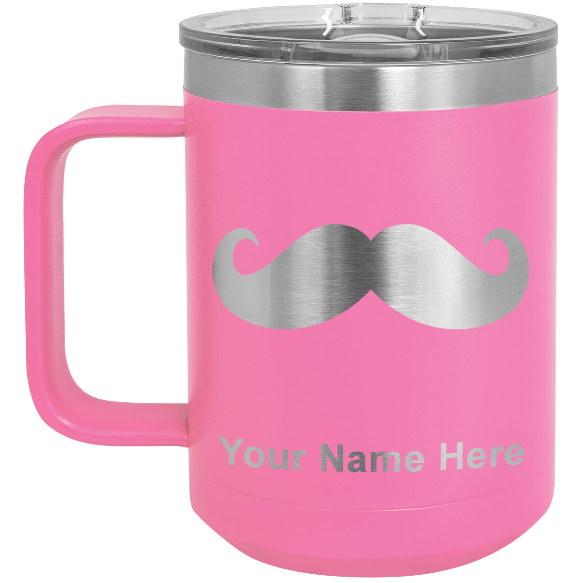 15oz Vacuum Insulated Coffee Mug, Mustache, Personalized Engraving Included