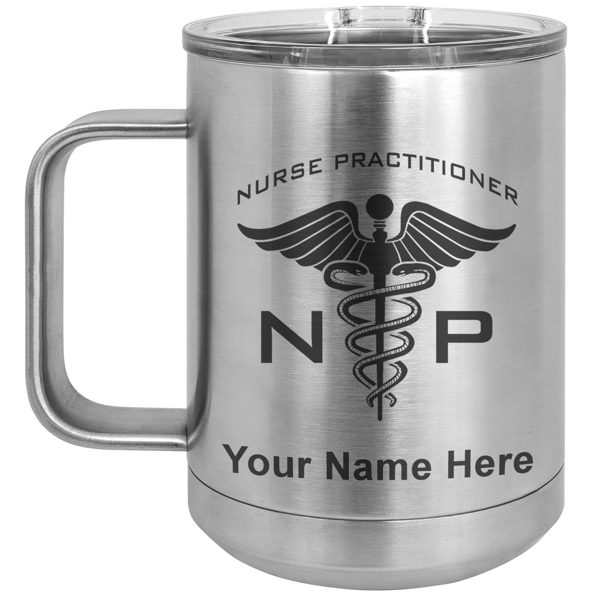 15oz Vacuum Insulated Coffee Mug, NP Nurse Practitioner, Personalized Engraving Included