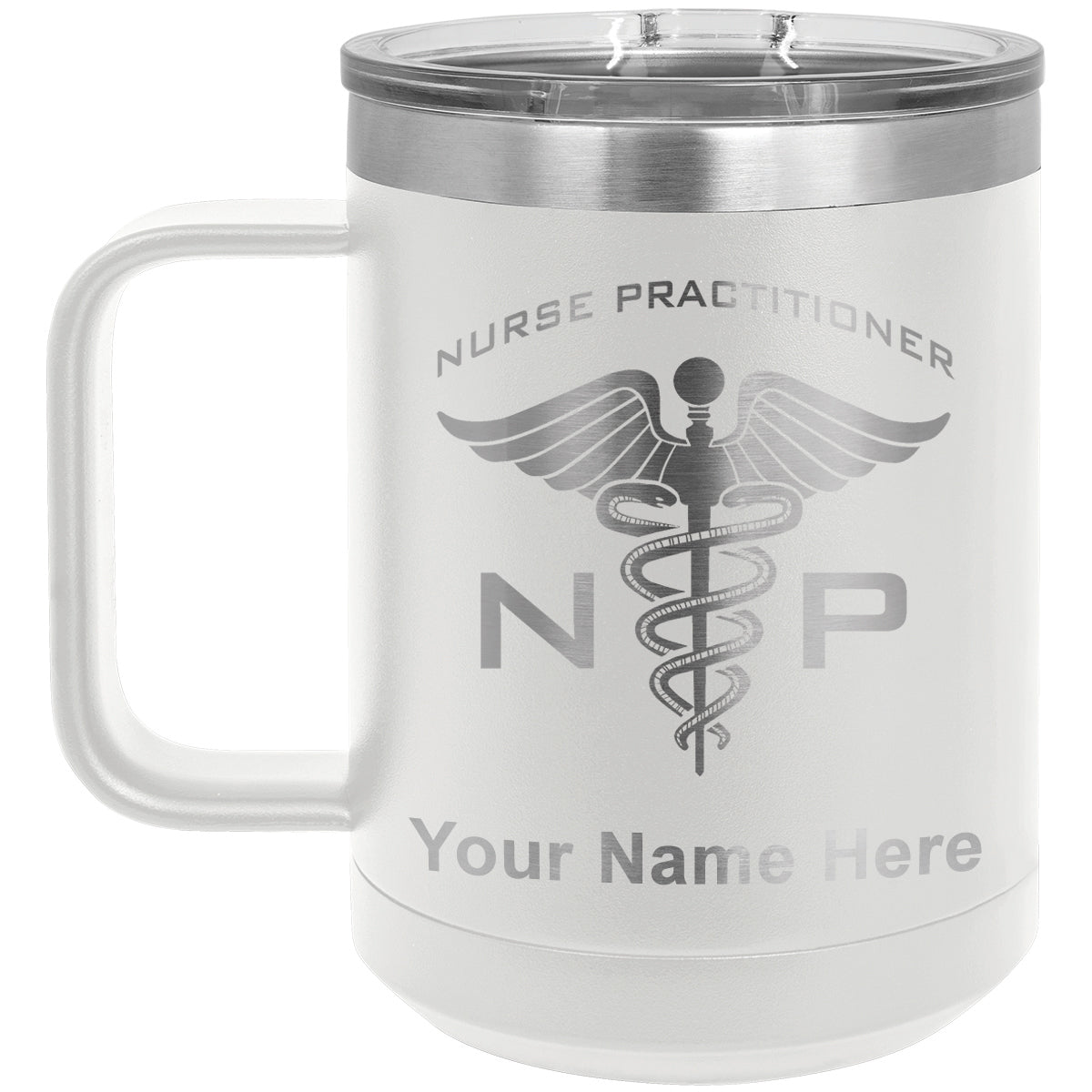 15oz Vacuum Insulated Coffee Mug, NP Nurse Practitioner, Personalized Engraving Included