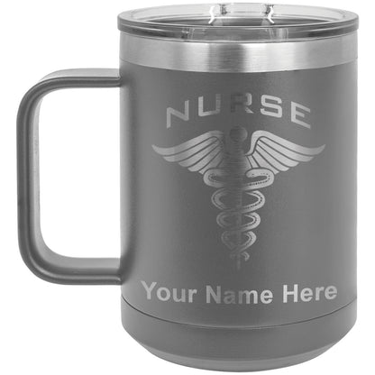 15oz Vacuum Insulated Coffee Mug, Nurse, Personalized Engraving Included