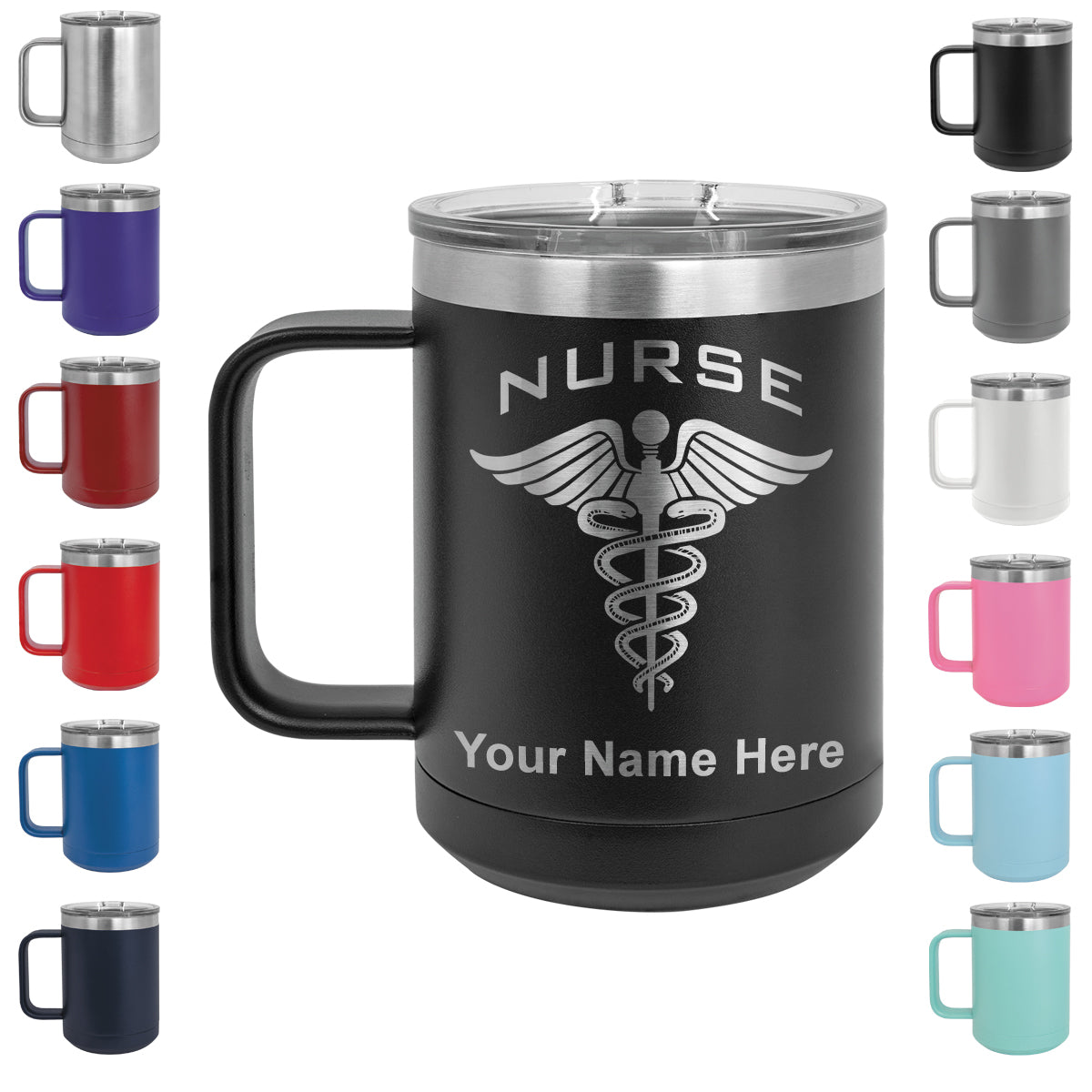 15oz Vacuum Insulated Coffee Mug, Nurse, Personalized Engraving Included