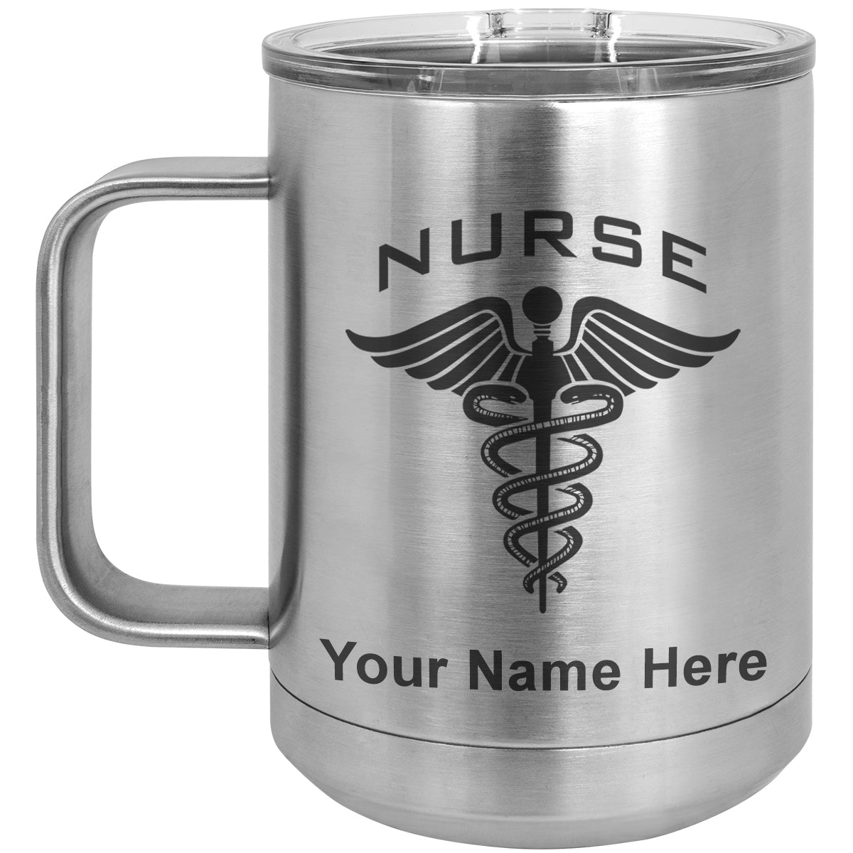 15oz Vacuum Insulated Coffee Mug, Nurse, Personalized Engraving Included