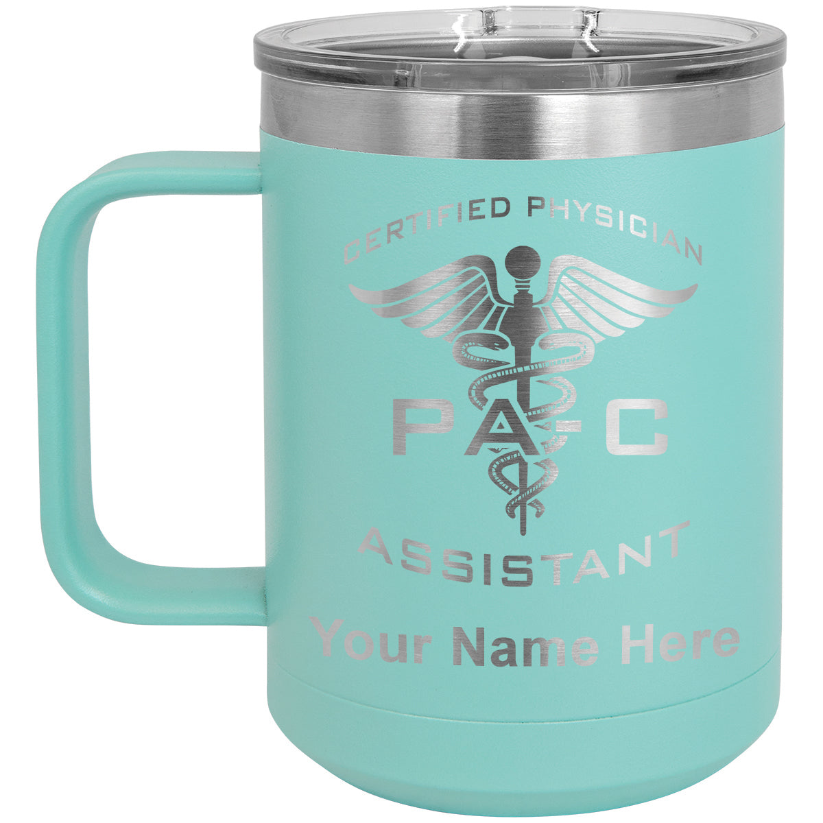 15oz Vacuum Insulated Coffee Mug, PA-C Certified Physician Assistant, Personalized Engraving Included