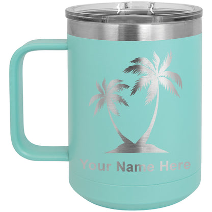 15oz Vacuum Insulated Coffee Mug, Palm Trees, Personalized Engraving Included