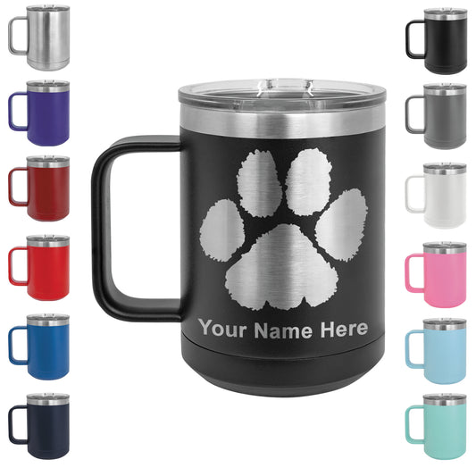 15oz Vacuum Insulated Coffee Mug, Paw Print, Personalized Engraving Included