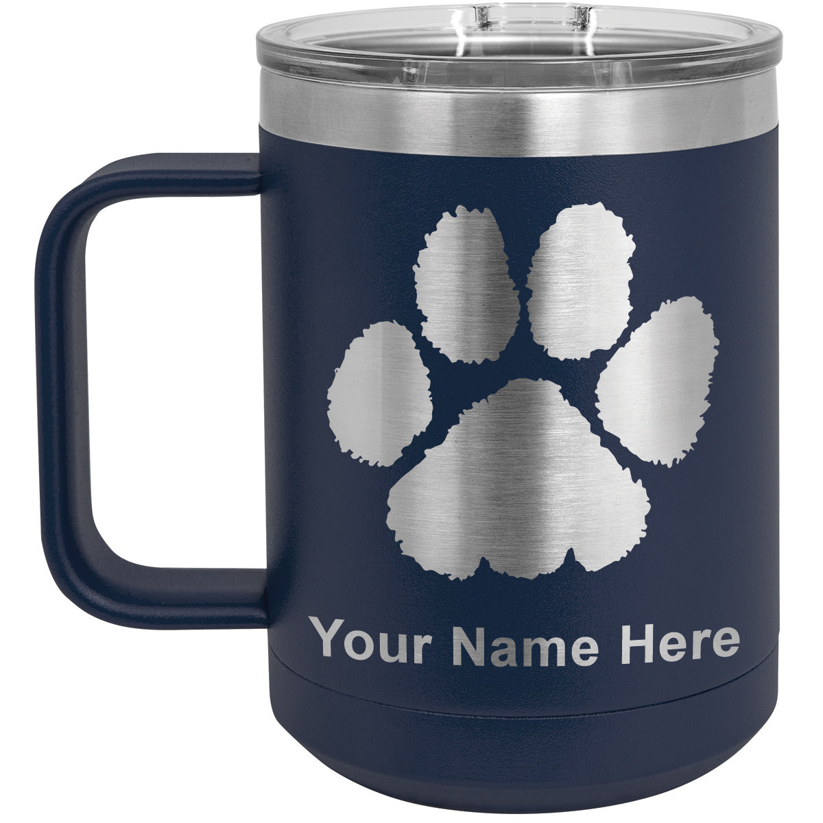 15oz Vacuum Insulated Coffee Mug, Paw Print, Personalized Engraving Included