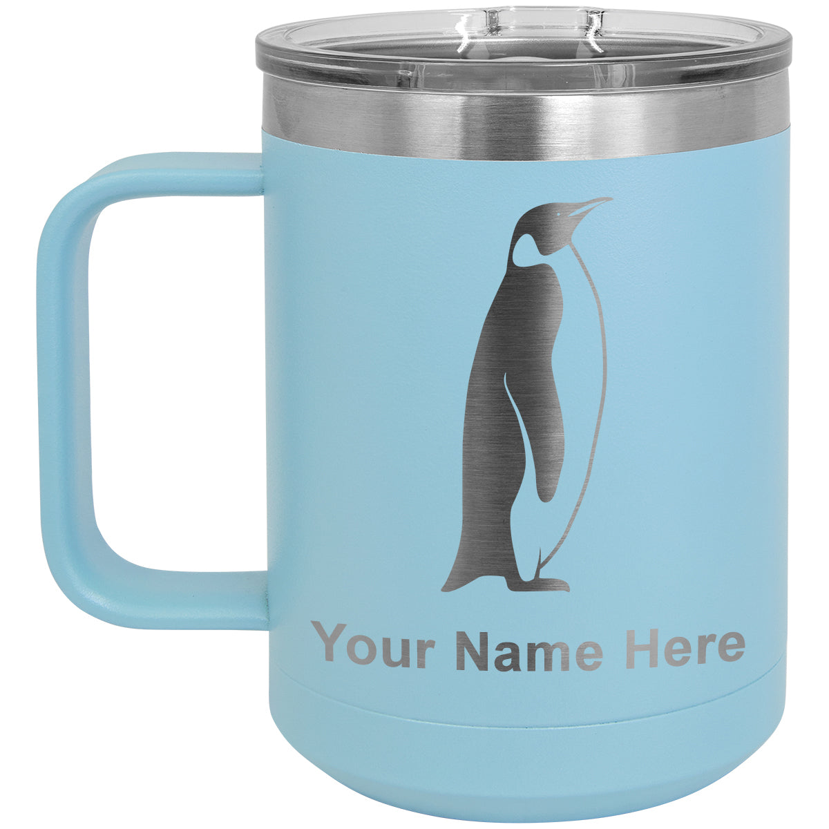 15oz Vacuum Insulated Coffee Mug, Penguin, Personalized Engraving Included