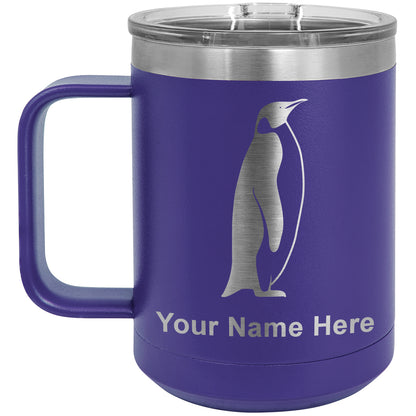 15oz Vacuum Insulated Coffee Mug, Penguin, Personalized Engraving Included