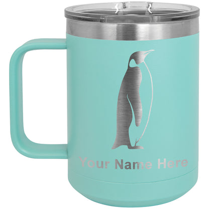 15oz Vacuum Insulated Coffee Mug, Penguin, Personalized Engraving Included