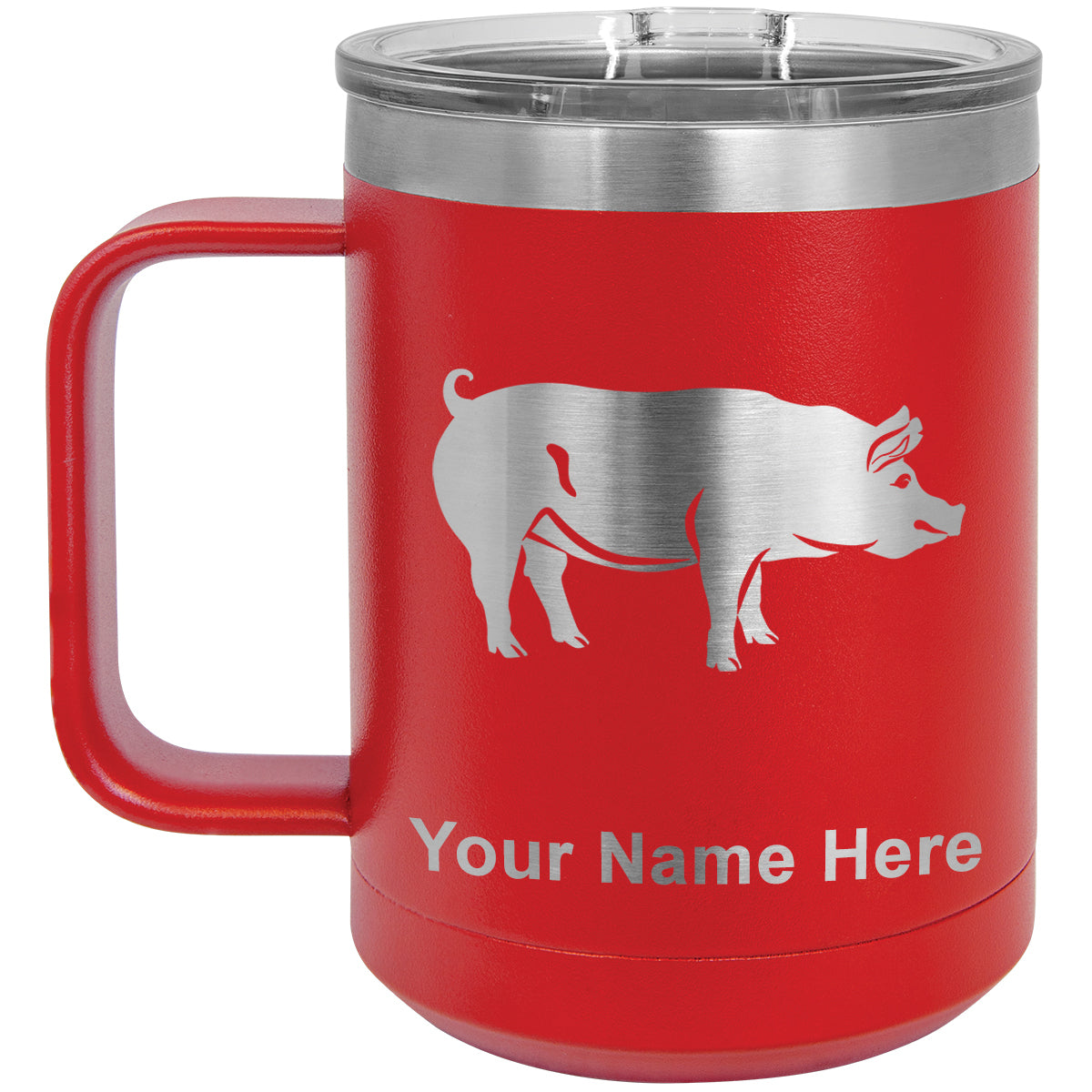 15oz Vacuum Insulated Coffee Mug, Pig, Personalized Engraving Included