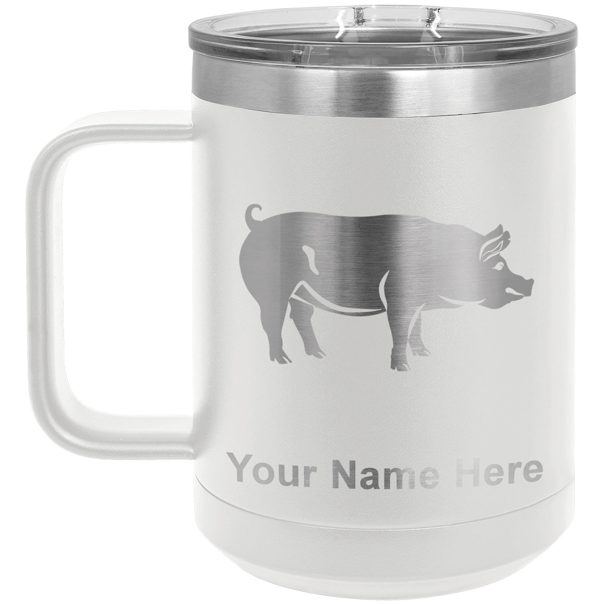 15oz Vacuum Insulated Coffee Mug, Pig, Personalized Engraving Included