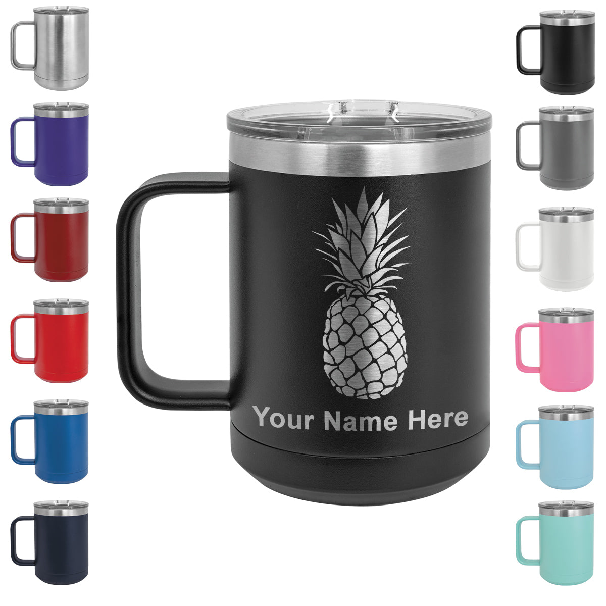 15oz Vacuum Insulated Coffee Mug, Pineapple, Personalized Engraving Included