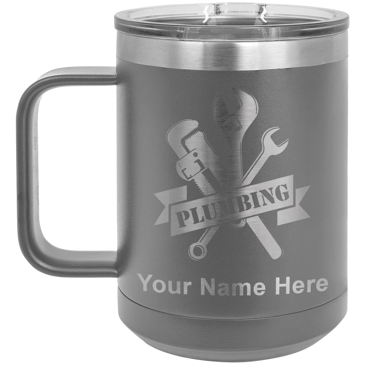 15oz Vacuum Insulated Coffee Mug, Plumbing, Personalized Engraving Included