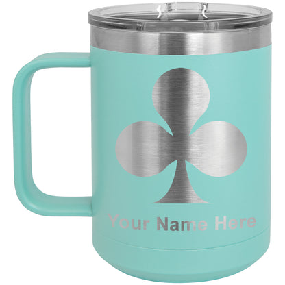 15oz Vacuum Insulated Coffee Mug, Poker Clubs, Personalized Engraving Included