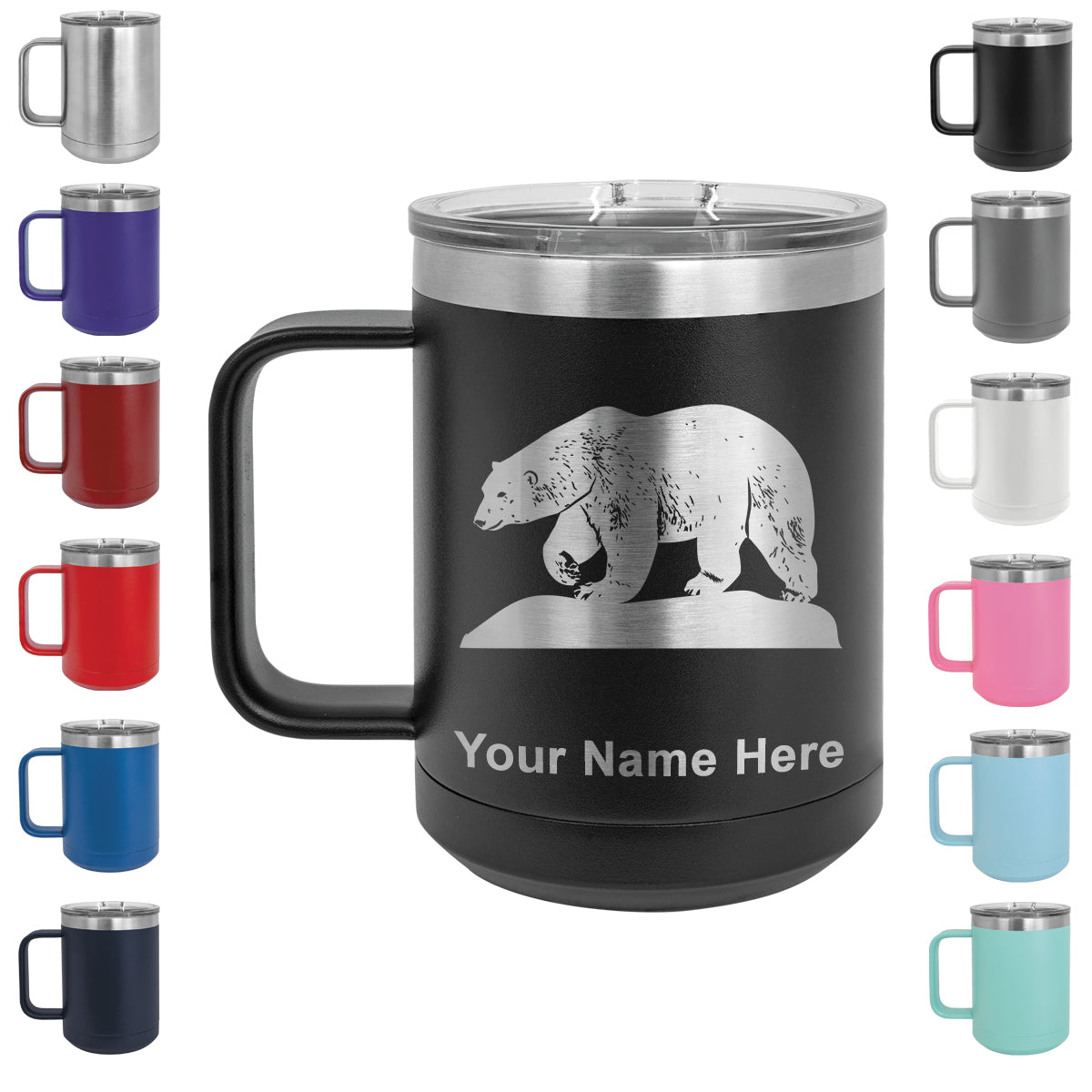 15oz Vacuum Insulated Coffee Mug, Polar Bear, Personalized Engraving Included