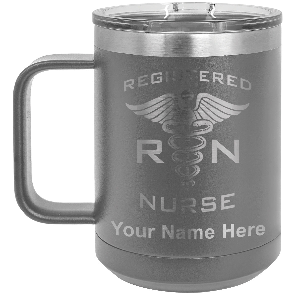 15oz Vacuum Insulated Coffee Mug, RN Registered Nurse, Personalized Engraving Included
