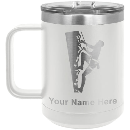 15oz Vacuum Insulated Coffee Mug, Rock Climber, Personalized Engraving Included