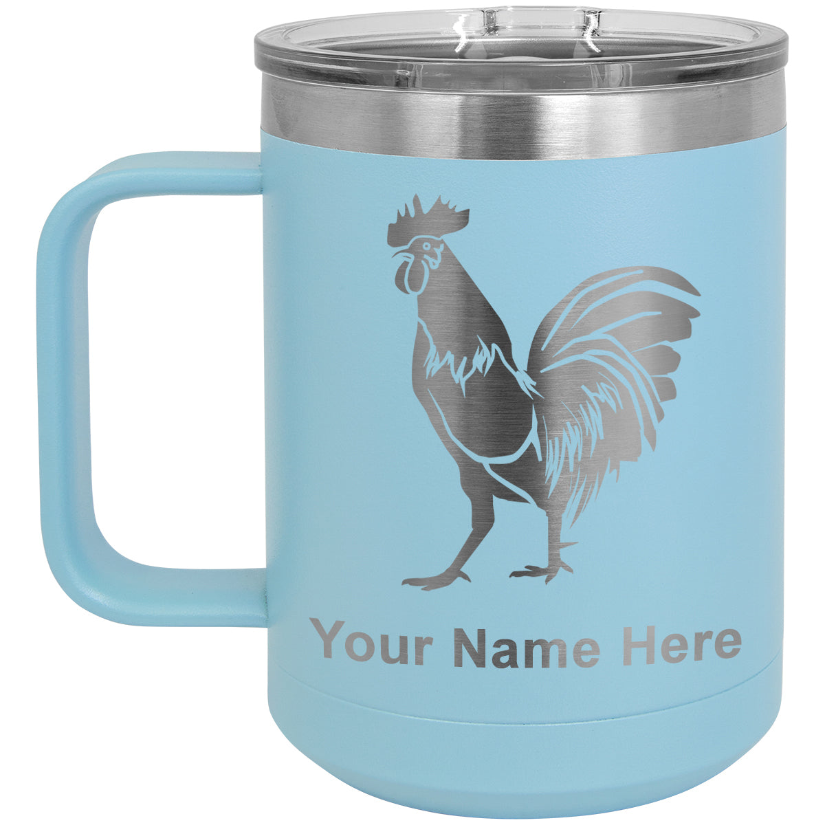 15oz Vacuum Insulated Coffee Mug, Rooster, Personalized Engraving Included