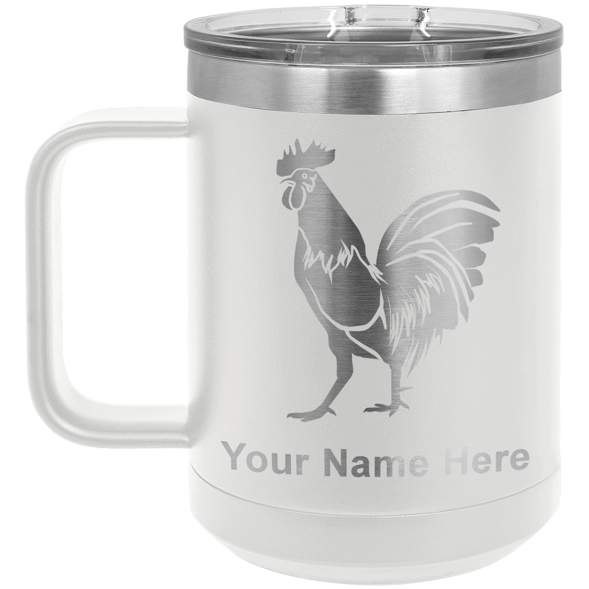 15oz Vacuum Insulated Coffee Mug, Rooster, Personalized Engraving Included