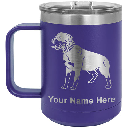 15oz Vacuum Insulated Coffee Mug, Rottweiler Dog, Personalized Engraving Included