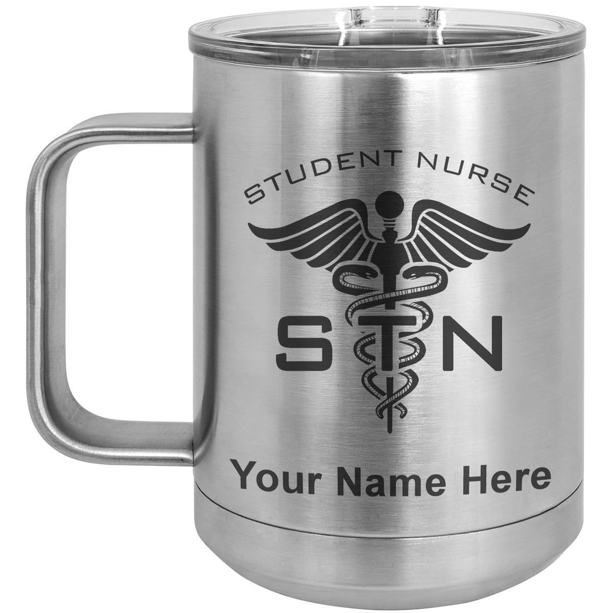 15oz Vacuum Insulated Coffee Mug, STN Student Nurse, Personalized Engraving Included