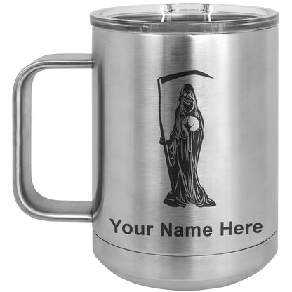 15oz Vacuum Insulated Coffee Mug, Santa Muerte, Personalized Engraving Included