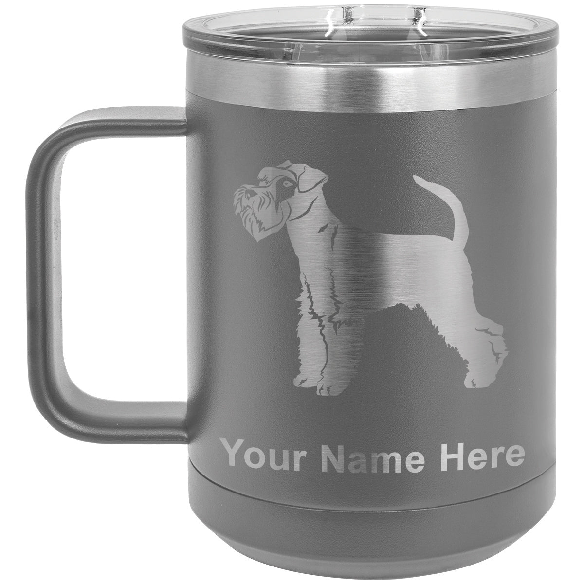 15oz Vacuum Insulated Coffee Mug, Schnauzer Dog, Personalized Engraving Included