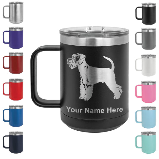 15oz Vacuum Insulated Coffee Mug, Schnauzer Dog, Personalized Engraving Included