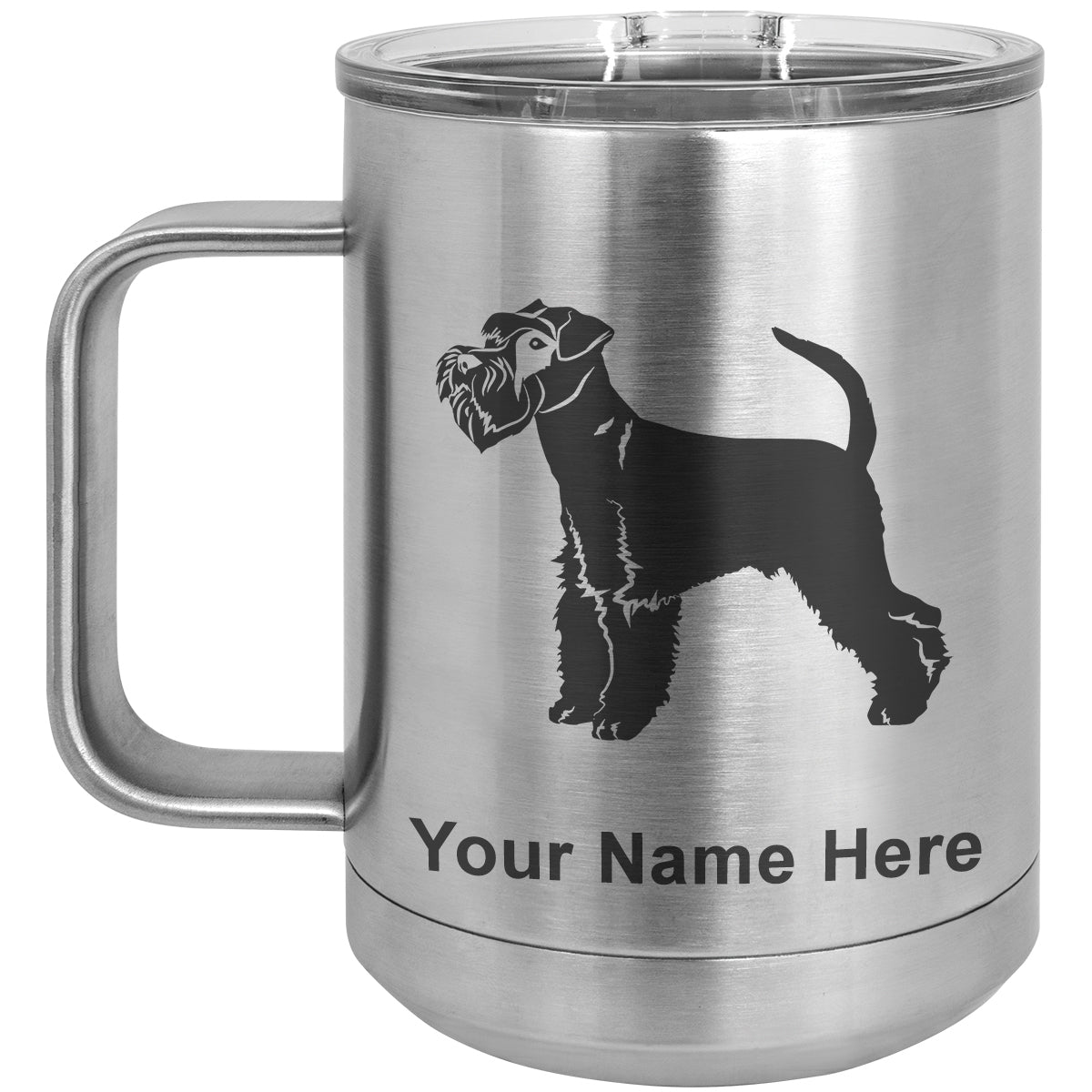 15oz Vacuum Insulated Coffee Mug, Schnauzer Dog, Personalized Engraving Included