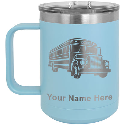 15oz Vacuum Insulated Coffee Mug, School Bus, Personalized Engraving Included