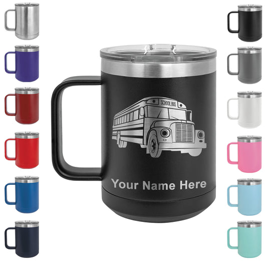 15oz Vacuum Insulated Coffee Mug, School Bus, Personalized Engraving Included