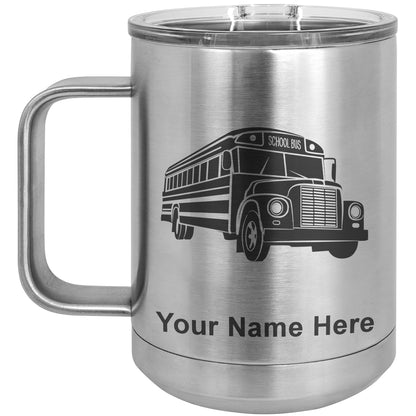 15oz Vacuum Insulated Coffee Mug, School Bus, Personalized Engraving Included