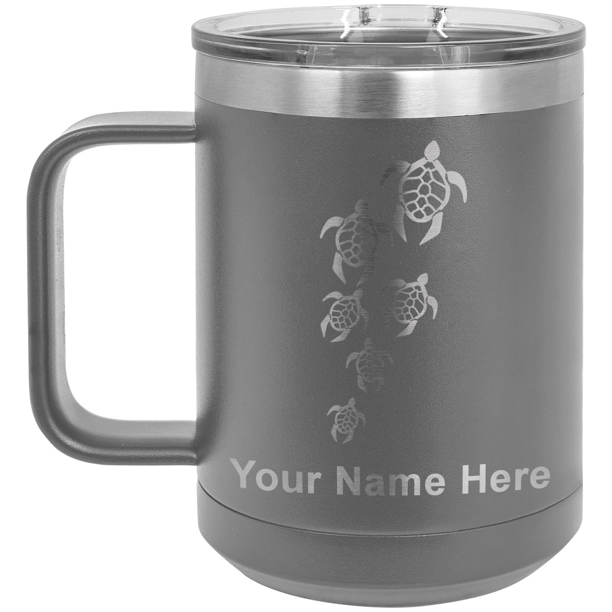 15oz Vacuum Insulated Coffee Mug, Sea Turtle Family, Personalized Engraving Included