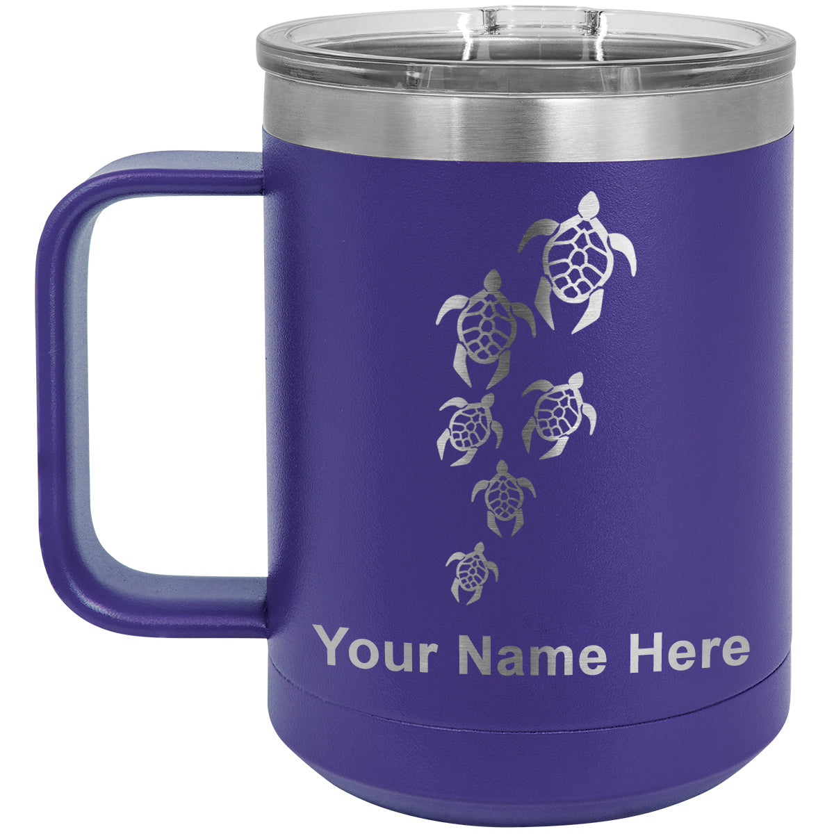 15oz Vacuum Insulated Coffee Mug, Sea Turtle Family, Personalized Engraving Included
