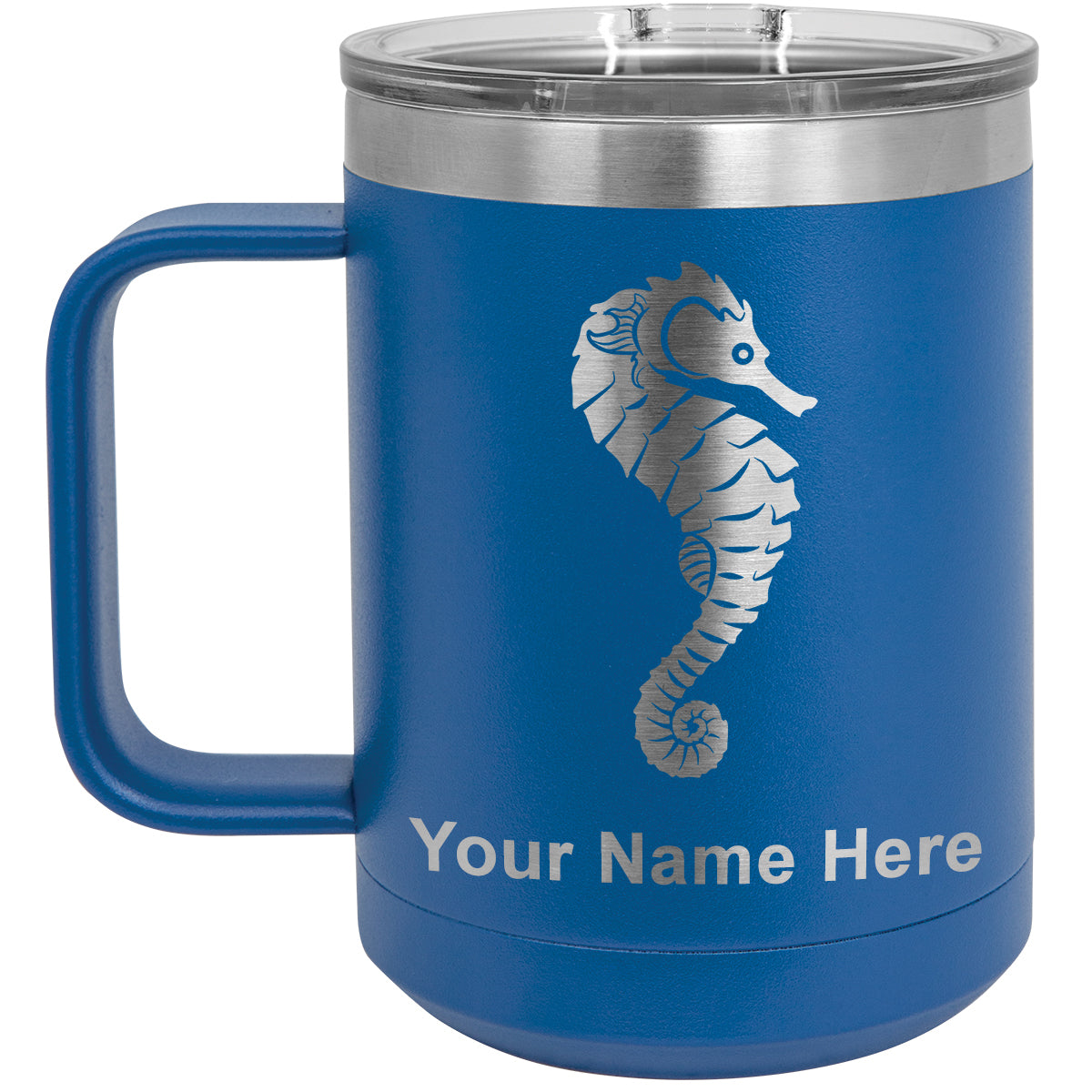 15oz Vacuum Insulated Coffee Mug, Seahorse, Personalized Engraving Included