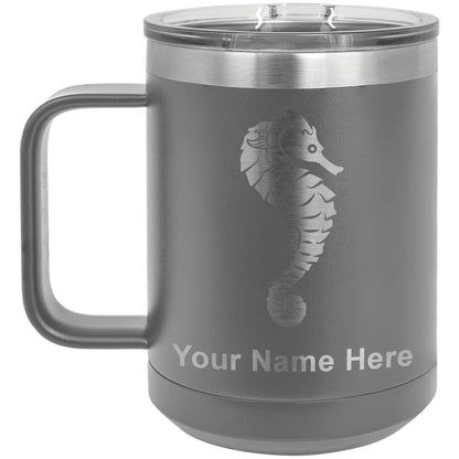 15oz Vacuum Insulated Coffee Mug, Seahorse, Personalized Engraving Included