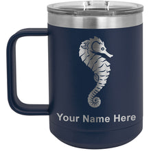 Load image into Gallery viewer, 15oz Vacuum Insulated Coffee Mug, Seahorse, Personalized Engraving Included
